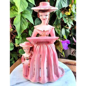 Vintage Pink Kreiss Co Candle Napkin Toothpick Holder Salt & Pepper Hand Painted
